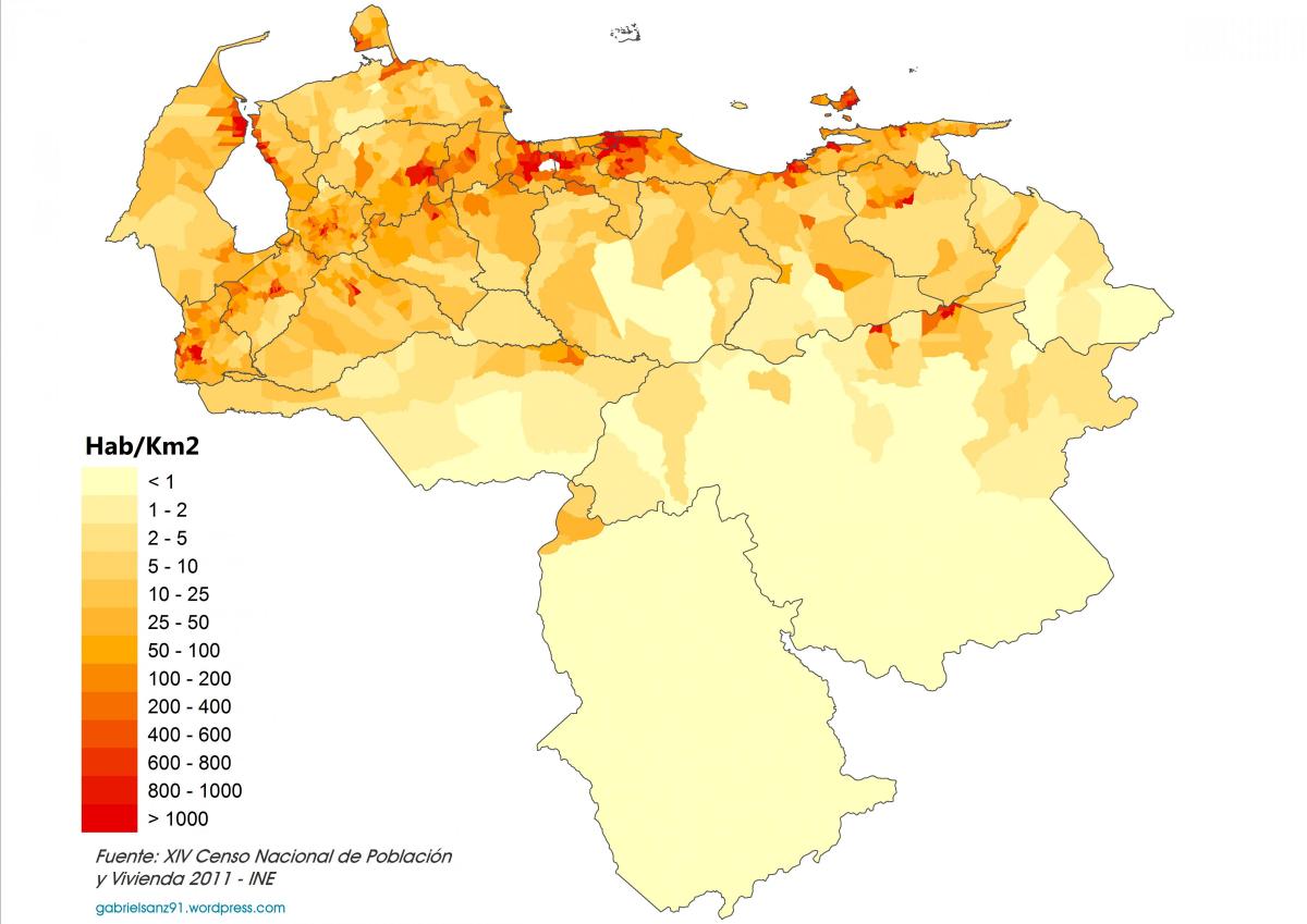 βενεζουέλα πυκνότητα πληθυσμού χάρτης