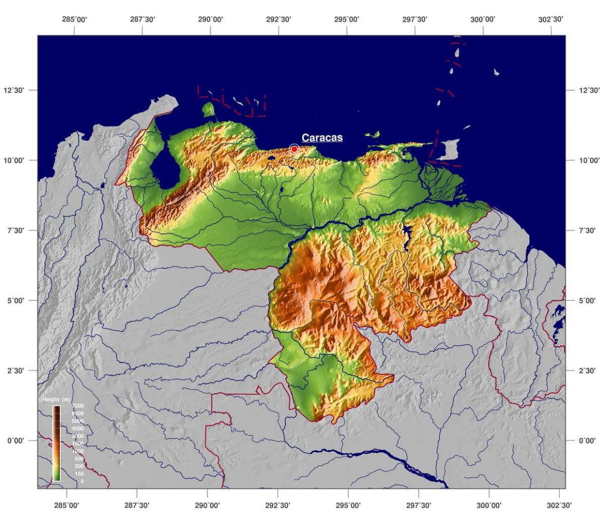 χάρτης της φυσικής χάρτης της βενεζουέλας